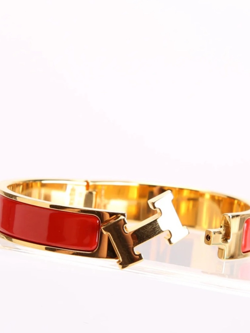 Gold-Plated Bracelet with Red Enamel H Clasp
